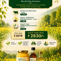 Family Saver Offer – Desi Cow Bilona Ghee + Mustard Oil + Coconut Oil Family Saver Offer – Desi Cow Bilona Ghee + Mustard Oil + Coconut Oil