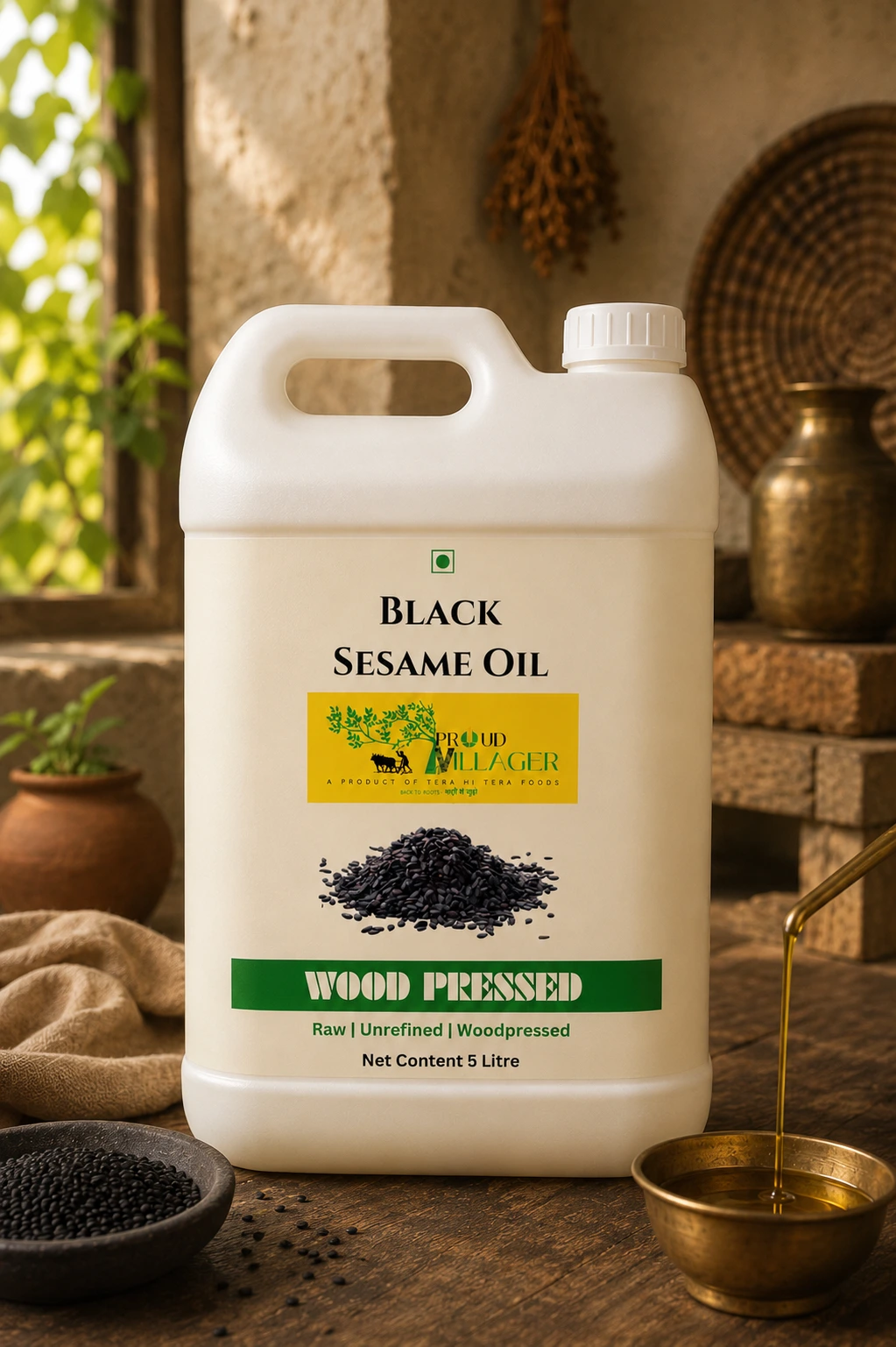 Proud Villager's Extra Virgin Wood-pressed Black Sesame Oil - 5 Litre Gallon