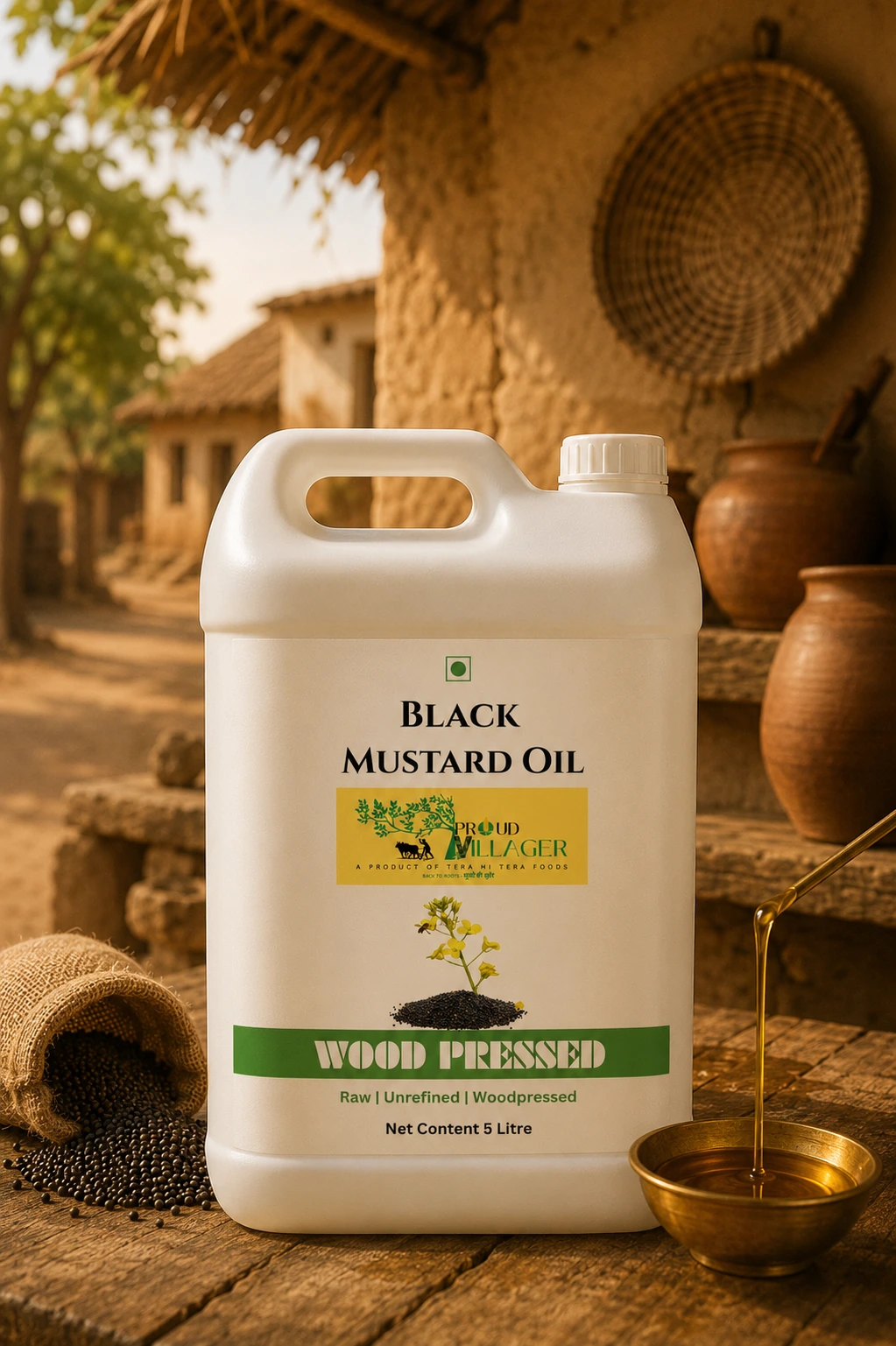 Proud Villager's Extra Virgin Wood-pressed Black Mustard Oil - 5 Litre Gallon