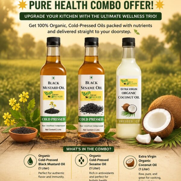 Traditional Oil Trio – Cold Pressed Mustard + Sesame + Coconut – 3 Litre