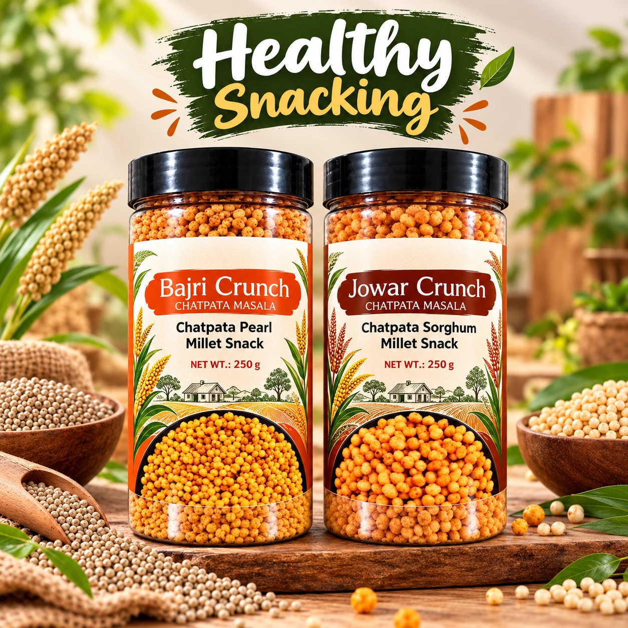 Bajri Crunch Chatpata & Jowar Crunch Chatpata | Millet Snacks 250 g x Pack of 2 Bajri Crunch Chatpata & Jowar Crunch Chatpata | Millet Snacks 250 g x Pack of 2