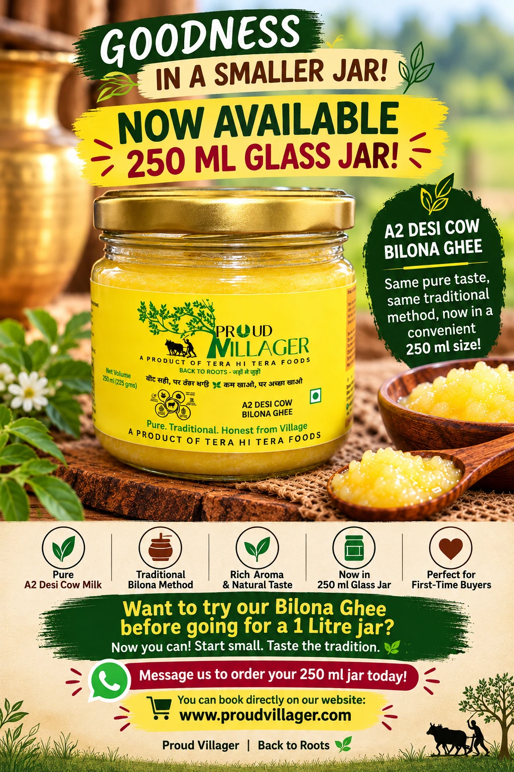 Proud Villager A2 Desi Cow Bilona Ghee – Trial Jar (250 ml) Proud Villager A2 Desi Cow Bilona Ghee – Trial Jar (250 ml)